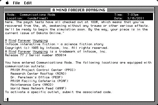 A Mind Forever Voyaging (GEN)